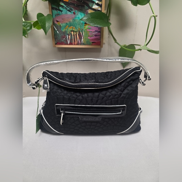 NWT - Vera Bradley Black Quilted Shoulder Bag with Silver Accents - Picture 1 of 8
